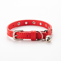 3 pcs Red Stylish PU Leather Pet Collar - Anti-Loss, Puppy Bell, Star &amp; Moon Design Width 1.2cm Total Length 35cm