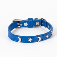 3 pcs Dark blue Stylish PU Leather Pet Collar - Anti-Loss, Puppy Bell, Star &amp; Moon Design Width 1.2cm Total Length 35cm