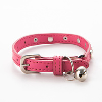 3 pcs Rose red Stylish PU Leather Pet Collar - Anti-Loss, Puppy Bell, Star &amp; Moon Design Width 1.2cm Total Length 35cm