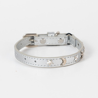 3 pcs Silver Stylish PU Leather Pet Collar - Anti-Loss, Puppy Bell, Star &amp; Moon Design Width 1.2cm Total Length 35cm