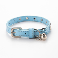 3 pcs Light blue Stylish PU Leather Pet Collar - Anti-Loss, Puppy Bell, Star &amp; Moon Design Width 1.2cm Total Length 35cm