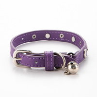 3 pcs Purple Stylish PU Leather Pet Collar - Anti-Loss, Puppy Bell, Star &amp; Moon Design Width 1.2cm Total Length 35cm