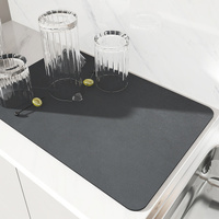 Dark Gray Kitchen Drying Mat - Super Absorbent Dish &amp; Cup Drainer Pad 50x60cm