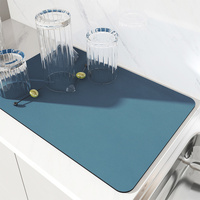 Blue Kitchen Drying Mat - Super Absorbent Dish &amp; Cup Drainer Pad 40x50cm