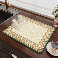 Green flowers Kitchen Drying Mat - Super Absorbent Dish &amp; Cup Drainer Pad 50x60cm