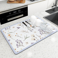 2 PCS Purple flowers Kitchen Drying Mat - Super Absorbent Dish &amp; Cup Drainer Pad 30x40cm