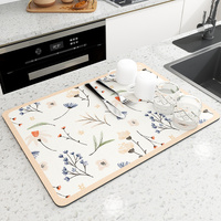 Orange flowers Kitchen Drying Mat - Super Absorbent Dish &amp; Cup Drainer Pad 50x60cm