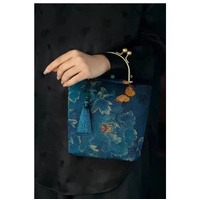Modern Chinese Style Bucket Bag - Embroidered Handbag with Tassel 19x23x10cm