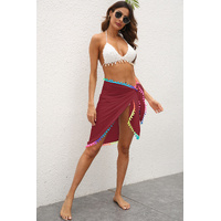 Red Summer Sun Protection Sarong - Women's Beach Cover-Up with Tassels 68x163cm