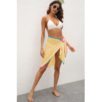 Yellow Summer Sun Protection Sarong - Women's Beach Cover-Up with Tassels 68x163cm