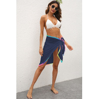 Blue Summer Sun Protection Sarong - Women's Beach Cover-Up with Tassels 68x163cm