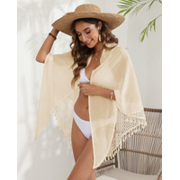 Apricot Women&#39;s Mesh Detail Beach Wrap - Tassel Trim Swim Cover-Up 95x195cm