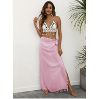 Pink Lightweight Tassel Sarong - Sexy Beach Skirt Cover-Up 104x86cm