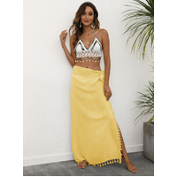 Yellow Lightweight Tassel Sarong - Sexy Beach Skirt Cover-Up 104x86cm