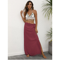 Red Lightweight Tassel Sarong - Sexy Beach Skirt Cover-Up 104x86cm