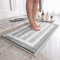 Gray Stripes Absorbent Striped Bathroom Rug - Non-Slip Bath Mat for Bathroom, Toilet &amp; Shower Room Entrance 50x80cm