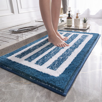 Blue Stripes Absorbent Striped Bathroom Rug - Non-Slip Bath Mat for Bathroom, Toilet &amp; Shower Room Entrance 50x80cm