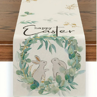 Easter Table Runner - Linen Bunny Decoration, 72-Inch Set of 2 (Style 17)