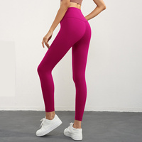 Size S Rose Pink High-Waisted Seamless Yoga Pants for Women - Tummy Control, Butt Lifting &amp; Back Waistband Pocket
