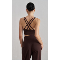 Size L Coffee Cross-Back Yoga Sports Bra for Women - High Support &amp; Shockproof Fitness Bra