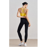 Size M Yellow Cross-Back Yoga Sports Bra for Women - High Support &amp; Shockproof Fitness Bra