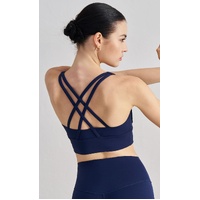 Size L Deep Sea Blue Cross-Back Yoga Sports Bra for Women - High Support &amp; Shockproof Fitness Bra