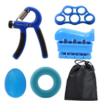 Blue 5-Piece Hand Grip Strength Training Set - Adjustable Grip Exerciser, Silicone Grip Rings &amp; Grip Ball