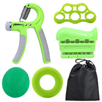 Green 5-Piece Hand Grip Strength Training Set - Adjustable Grip Exerciser, Silicone Grip Rings &amp; Grip Ball