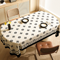 Style F Black And Off White Premium PVC Tablecloth - Oil &amp; Water Resistant Table Cover for Dining Tables (140 x 220 cm)