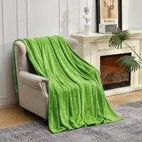 Green Soft Flannel Jacquard Throw Blanket - Cozy Sofa &amp; Bed Cover, Air Conditioning Blanket, 50 x 60 Inches, Elegant Solid Color
