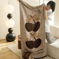 Brown Cherry Pattern Soft and Absorbent 4-Layer Cotton Bath Towel for Adults and Children | Cartoon Design | 80*160 cm | Perfect for Bathing and Loung