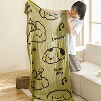 Green Cute Dog Pattern Soft and Absorbent 4-Layer Cotton Bath Towel for Adults and Children | Cartoon Design | 80*160 cm | Perfect for Bathing and Lou