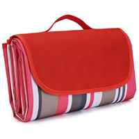 Red Stripes Stitching Premium Picnic Mat - Extra Thick &amp; Waterproof Oxford Cloth Camping Blanket - 145x180cm
