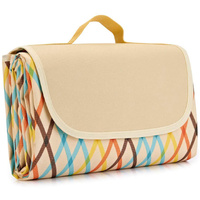 Yellow Stripes Stitching Premium Picnic Mat - Extra Thick &amp; Waterproof Oxford Cloth Camping Blanket - 145x180cm