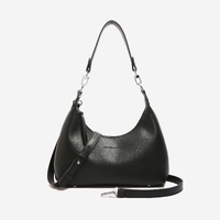 Black Women's Trendy PU Leather Shoulder Bag - Fashionable Underarm Hobo Bag with Adjustable Strap