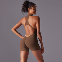Size S Brown High-Impact Seamless Bodysuit - Nude Feel Yoga &amp; Fitness Romper