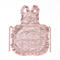 Pink Ruffled Kitchen Apron with Floral Lace - Comfortable Baking &amp; Crafting Apron