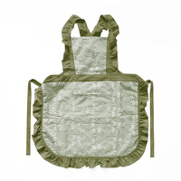 Green Ruffled Kitchen Apron with Floral Lace - Comfortable Baking &amp; Crafting Apron