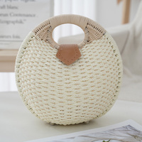 White Boho Circle Straw Bag - Stylish Woven Tote with Round Handles