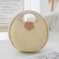 Off White Boho Circle Straw Bag - Stylish Woven Tote with Round Handles