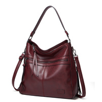 Dark Red Spacious &amp; Stylish  PU Leather Tote Bag -  Versatile Shoulder/Crossbody