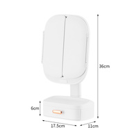 White LED Lighted Tri-Fold Makeup Mirror with Storage Drawer &amp; Magnification(USB Charging Port)