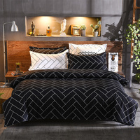 Luxurious Black Chevron 3-Piece Polyester Duvet Cover Set with 2 Pcs Pillowcases – Elegant Bedding, Machine Washable, 173x230cm Duvet + 51x76cm Pillow