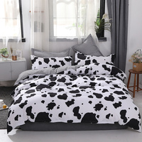 Black and White Cow Pattern 3-Piece Polyester Duvet Cover Set with 2 Pcs Pillowcases - Elegant Bedding, Machine Washable, 173x230cm Duvet + 51x76cm Pi