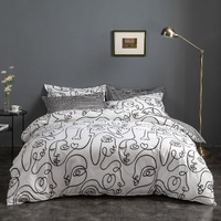 Face Line Graffiti Pattern 3-Piece Polyester Duvet Cover Set with 2 Pcs Pillowcases - Elegant Bedding, Machine Washable, 173x230cm Duvet + 51x76cm Pil