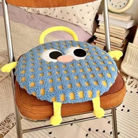 Blue Plaid Cute Cartoon Round Memory Foam Seat Cushion - Detachable &amp; Washable