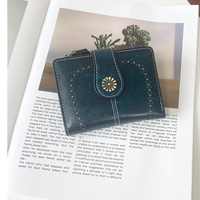 Peacock Blue Vintage PU Leather Women's Short Wallet - Elegant Zipper Coin Pocket Multi-Function Card Holder