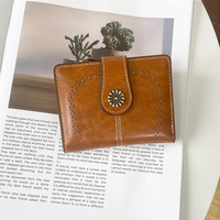 Brown Vintage PU Leather Women's Short Wallet - Elegant Zipper Coin Pocket Multi-Function Card Holder
