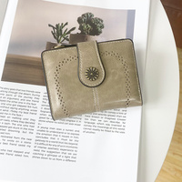 Grey Vintage PU Leather Women&#39;s Short Wallet - Elegant Zipper Coin Pocket Multi-Function Card Holder