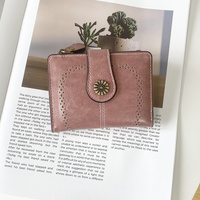 Pink Vintage PU Leather Women's Short Wallet - Elegant Zipper Coin Pocket Multi-Function Card Holder